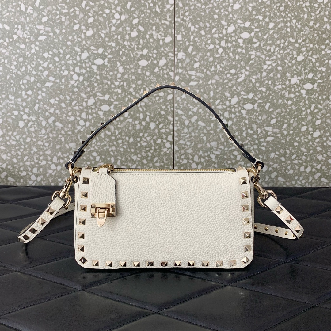 Valentino Garavani Rockstud Small Crossbody Bag in Ivory Grainy Calfskin